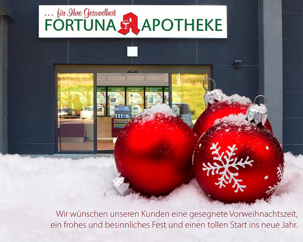Beleuchtete Fortuna APOTHEKE in Lahnstein Weihnachtsgruß